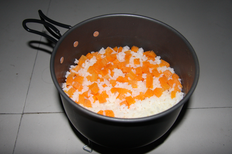 宿舍里只剩下米和萝卜。平常做饭一般加好米、萝卜丁、土豆丁、火腿丁和水后等水煮沸后倒进一些鸡 ...
